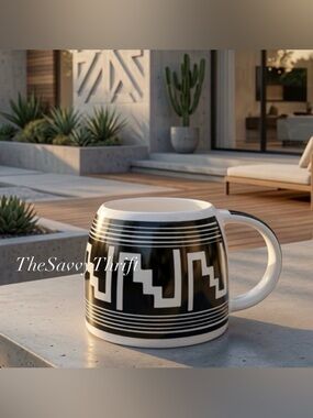 Vintage 1998 TTC No. 29 Black & White Southwestern Ceramic Mug Las Cruces N